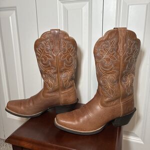 Ariat Ladies Round Up Square Toe Western Boots Sz 8B Brown #10011893